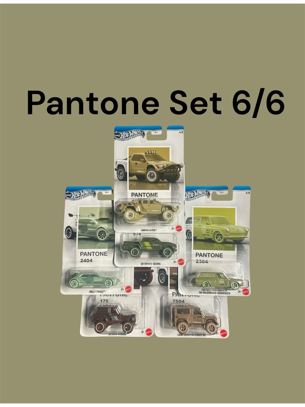 Hot Wheels Pantone Mini Car Set - Olive & Tan Shades (6-Pack)